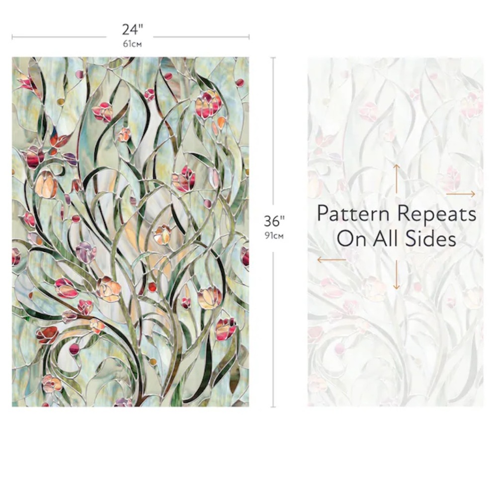 Floral Vine Privacy Faux Stained Glass Window Cling Multicolor